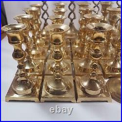 Lot of 32 Brass Candlestick Holders Ornate Various Candle Pairs MCM Party Decor