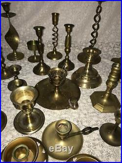 Lot of 32 Vintage Brass Candlestick & Candle Holders Wedding Event Decor Patina