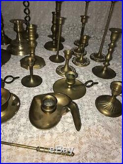Lot of 32 Vintage Brass Candlestick & Candle Holders Wedding Event Decor Patina