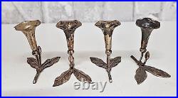 Lot of 4 Vintage European Banci 800 Silver Flower Mini Candlestick Holders 1960s