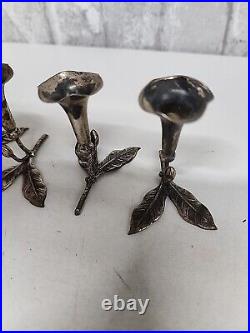 Lot of 4 Vintage European Banci 800 Silver Flower Mini Candlestick Holders 1960s