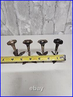 Lot of 4 Vintage European Banci 800 Silver Flower Mini Candlestick Holders 1960s