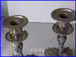 Lovely Pair Antique / Vintage -silver Plated Ceramic Candlesticks -7 1/4 Inch