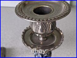 Lovely Pair Antique / Vintage -silver Plated Ceramic Candlesticks -7 1/4 Inch