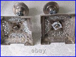 Lovely Pair Antique / Vintage -silver Plated Ceramic Candlesticks -7 1/4 Inch