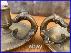 Lovely Pair Vintage Brass Candle Stick holders. Library. Chamber. Dragon