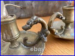 Lovely Pair Vintage Brass Candle Stick holders. Library. Chamber. Dragon