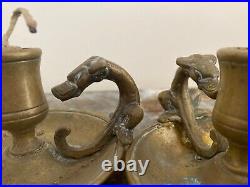 Lovely Pair Vintage Brass Candle Stick holders. Library. Chamber. Dragon