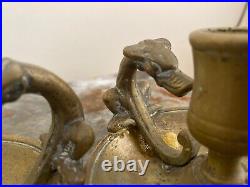 Lovely Pair Vintage Brass Candle Stick holders. Library. Chamber. Dragon