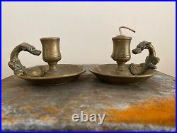 Lovely Pair Vintage Brass Candle Stick holders. Library. Chamber. Dragon