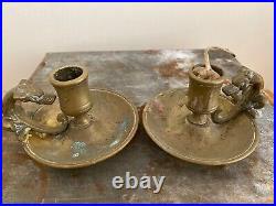 Lovely Pair Vintage Brass Candle Stick holders. Library. Chamber. Dragon