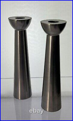 MCM Retro Silver Aluminum Alloy Metal 8 Candle Stick Set Of 2 Atomic Vintage