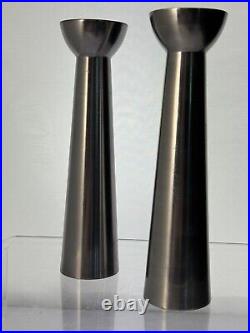 MCM Retro Silver Aluminum Alloy Metal 8 Candle Stick Set Of 2 Atomic Vintage