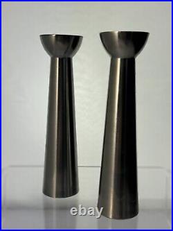 MCM Retro Silver Aluminum Alloy Metal 8 Candle Stick Set Of 2 Atomic Vintage