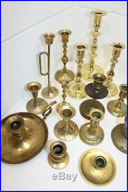 MIXED Vintage Lot of 33 Solid Brass Candlestick Holders Assorted Styles/Patina 4