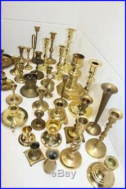 MIXED Vintage Lot of 33 Solid Brass Candlestick Holders Assorted Styles/Patina 4