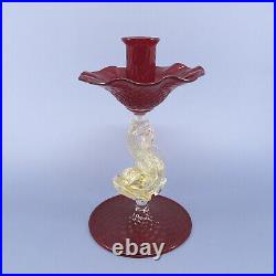 MURANO 7 Candlestick Ruby Red Gold Fleck Dolphin VTG Unsigned Seguso Salviati