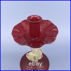 MURANO 7 Candlestick Ruby Red Gold Fleck Dolphin VTG Unsigned Seguso Salviati