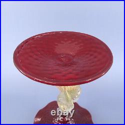 MURANO 7 Candlestick Ruby Red Gold Fleck Dolphin VTG Unsigned Seguso Salviati