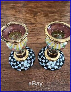 Mackenzie Childs CIRCUS VTG Courtly Check Candle Stick Holder Set Of 2