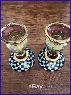 Mackenzie Childs CIRCUS VTG Courtly Check Candle Stick Holder Set Of 2