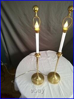 Maitland Smith 34 Pair Vtg Brass Candlestick Table Lamps Mid Century Regency