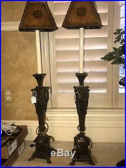 Maitland Smith Vintage French Candlestick Bronze Vanity Table Lamps