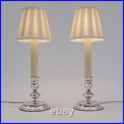 Mappin & Webb vintage pair candlestick table lamps silver plate signed 1980s UK