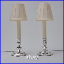 Mappin & Webb vintage pair candlestick table lamps silver plate signed 1980s UK