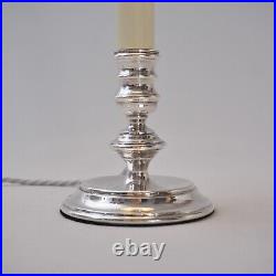 Mappin & Webb vintage pair candlestick table lamps silver plate signed 1980s UK