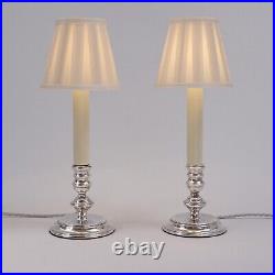 Mappin & Webb vintage pair candlestick table lamps silver plate signed 1980s UK