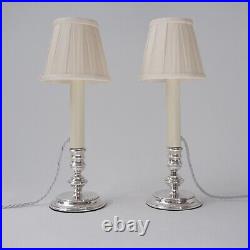 Mappin & Webb vintage pair candlestick table lamps silver plate signed 1980s UK