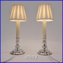 Mappin & Webb vintage pair candlestick table lamps silver plate signed 1980s UK