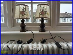 Matching Pair Vintage Candlestick Bedside Lamps Handpainted Shades