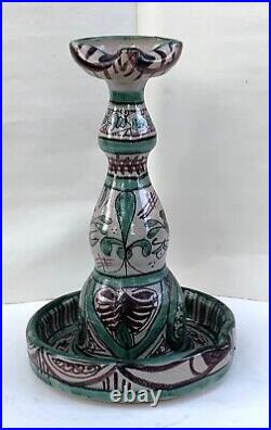 Mid Century PUNTER Spanish Art Pottery Candle Holder 14th C Faience Candle Stick