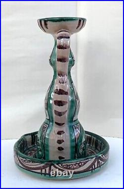 Mid Century PUNTER Spanish Art Pottery Candle Holder 14th C Faience Candle Stick