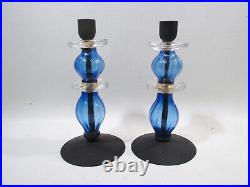 Midcentury Erik Hoglund Boda Art Glass Sweden Pair 8 Candlesticks