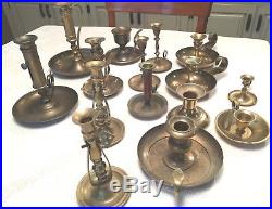Mixed Lot of 15 Vintage Brass Chamber Sticks Candlesticks Patina
