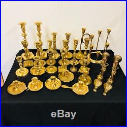 Mixed Lot of 26 Vintage Solid Brass Candle Holders Candlesticks Patina Weddings