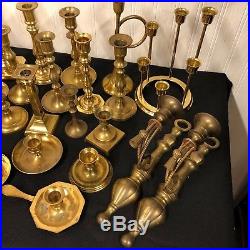 Mixed Lot of 26 Vintage Solid Brass Candle Holders Candlesticks Patina Weddings