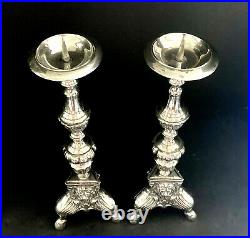 Monumental 16 Silverplate Acanthus and Lion Vintage Pillar Candlestick Holders