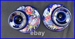 Moorcroft Anemone Blue Art Pottery Pair (2) of Candle Sticks Holders Signed 3.5