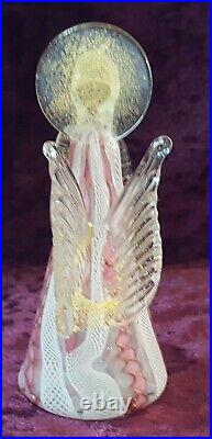 Murano pink & white latticino glass vintage Art Deco antique angel candlestick