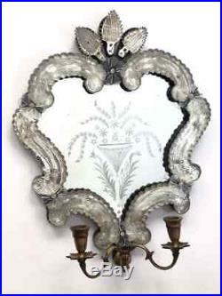 NP59 Vintage Pair of Venetian Murano Glass Mirror Sconces Candles Candlestick