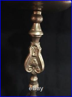 Nice Pair Of Vintage Brass Candle Holders Pillar Ornate 3-Footed Can Comes Apart