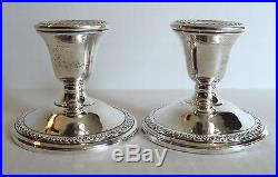 Nice Vintage Pair ROGERS Sterling Silver 3 Weighted Candlesticks, #201 15