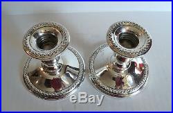 Nice Vintage Pair ROGERS Sterling Silver 3 Weighted Candlesticks, #201 15