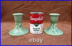 Nice vintage Rookwood art pottery candlesticks pair light green candle sticks
