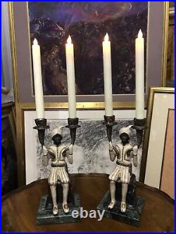 OKA Pair Of Blackamoor Vintage Figural Candlesticks (with OKA Battery Candles)