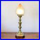 ORIGINAL-1940s-ART-DECO-CANDLESTICK-LAMP-Wood-Brass-Glass-Flame-Shade-Antique-01-koc